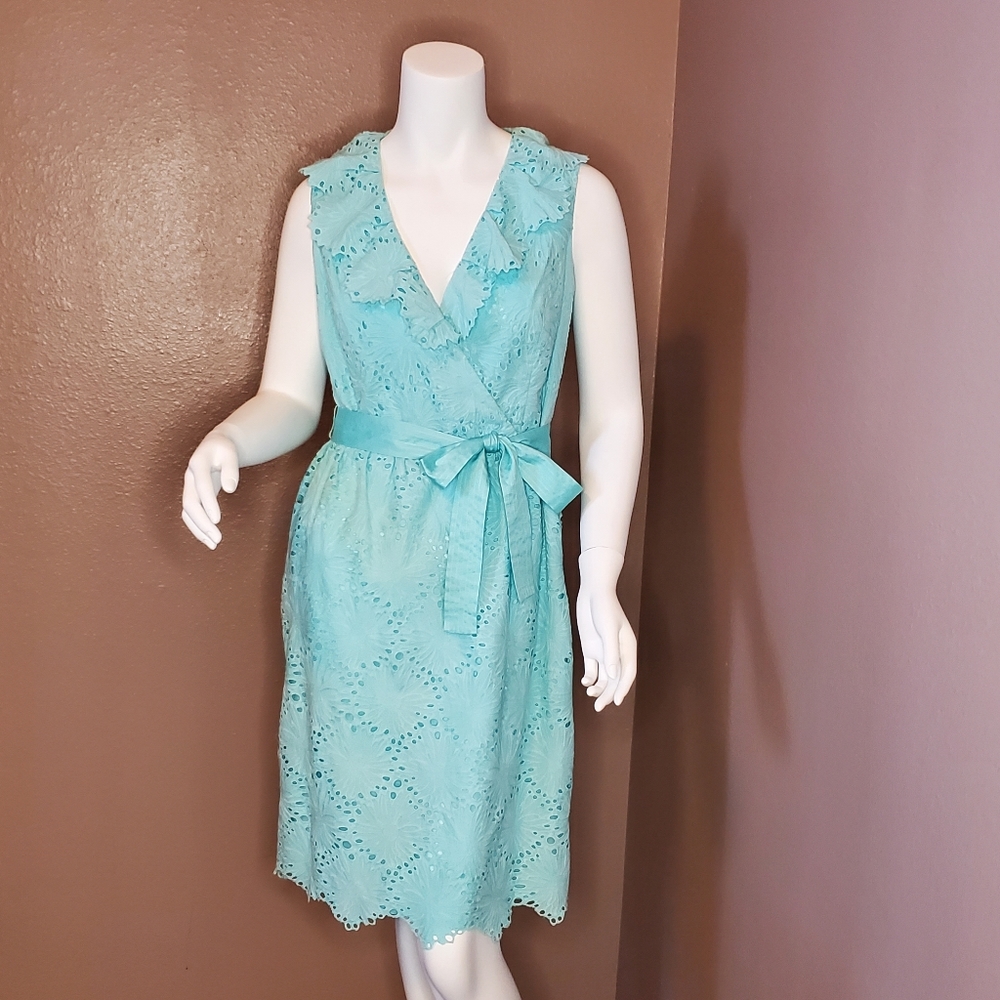 DONNA MORGAN aqua blue cotton eyelet dress 4